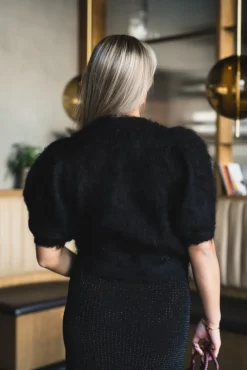 Hairy Knit Puffed Jacket Black