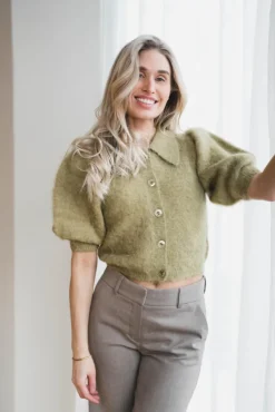 Hairy Knit Puffed Jacket Green