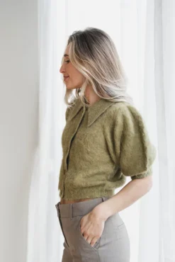 Hairy Knit Puffed Jacket Green
