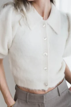 Hairy Knit Puffed Jacket Offwhite