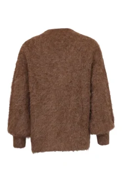 Hairy Knit V-Neck Jacket Brown