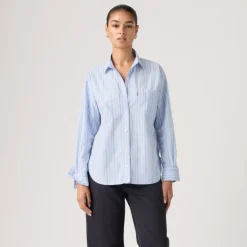 Harlie Boyfriend Shirt Amari Stripe Chambray Blue