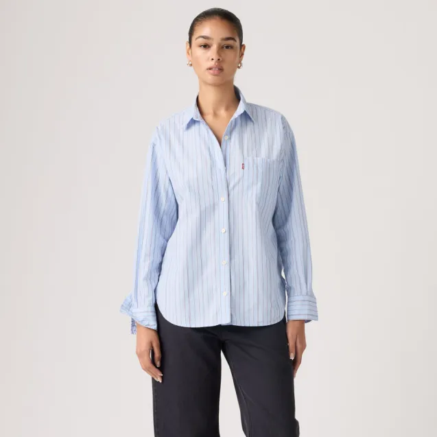 Harlie Boyfriend Shirt Amari Stripe Chambray Blue