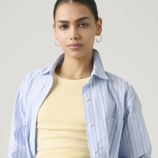 Harlie Boyfriend Shirt Amari Stripe Chambray Blue