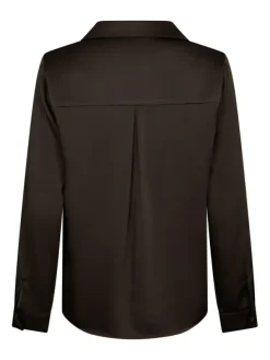 Hazelle Drapy Satin Shirt Dark Brown