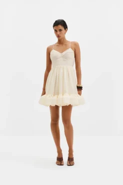 Hera Tie-Back Ruffled Mini Dress Pearl
