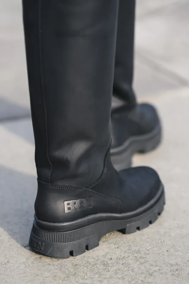 High Leather Boots New Black