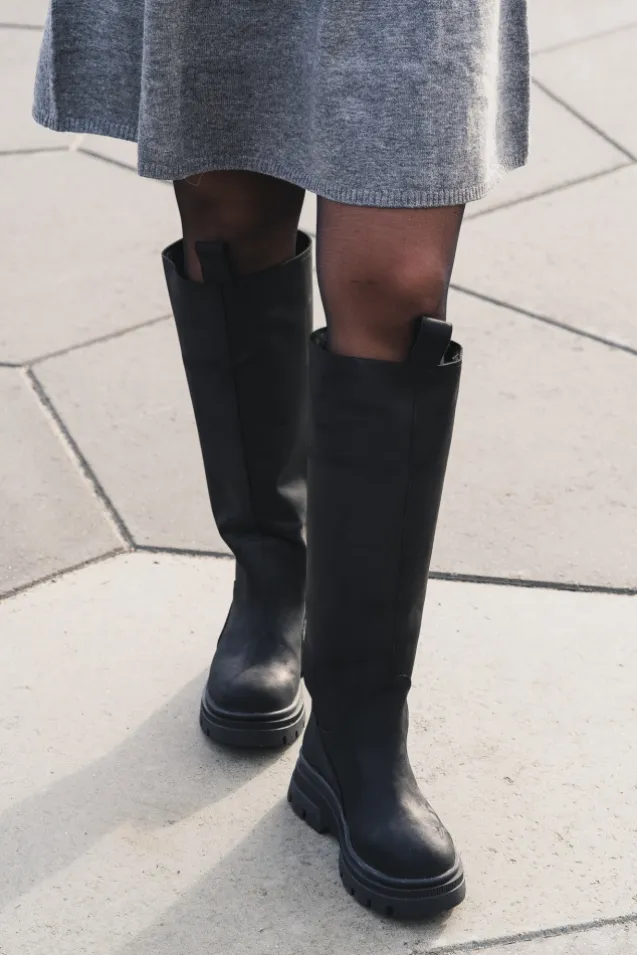 High Leather Boots New Black