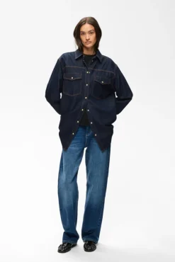 Hiro Oversized Shirt Washed Dark Blue Denim