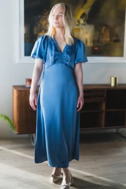 Illana Heavy Sateen Dress Smoke Blue
