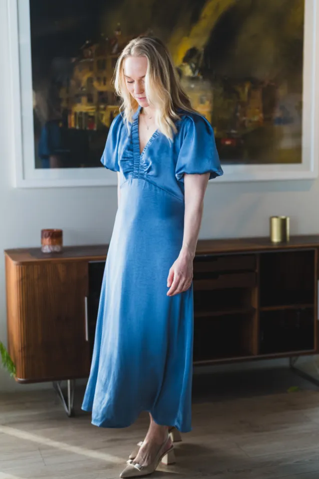 Illana Heavy Sateen Dress Smoke Blue