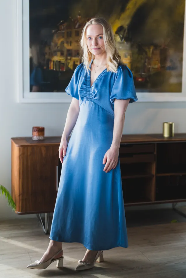 Illana Heavy Sateen Dress Smoke Blue