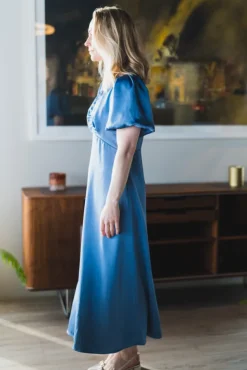 Illana Heavy Sateen Dress Smoke Blue