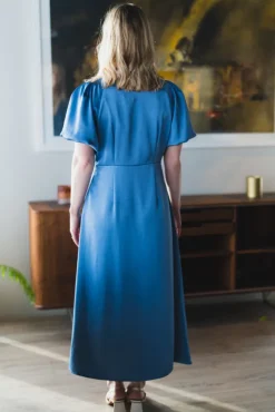 Illana Heavy Sateen Dress Smoke Blue