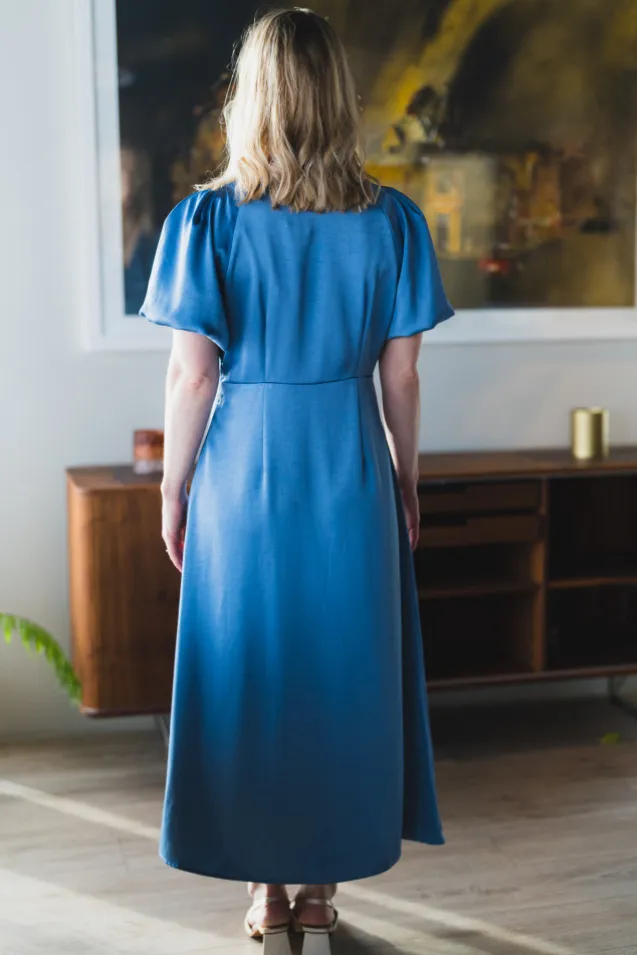 Illana Heavy Sateen Dress Smoke Blue