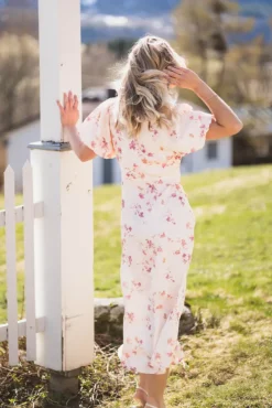 Illana Sateen Print Dress Creme