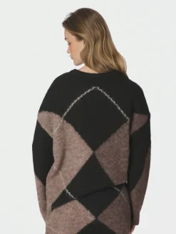 Inga Check Fluff Knit Blouse Dark Brown