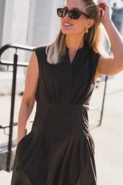 Irena Poplin Dress Chocolate Brown