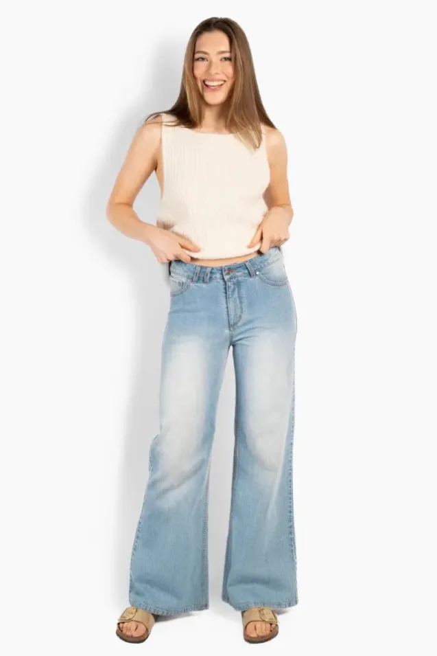 Irina Wide Leg Jeans Light Wash Blue Denim