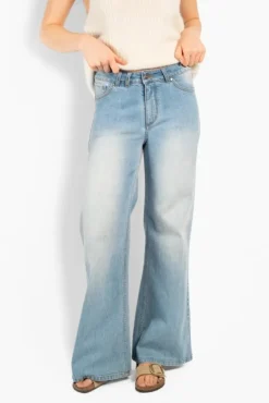 Irina Wide Leg Jeans Light Wash Blue Denim
