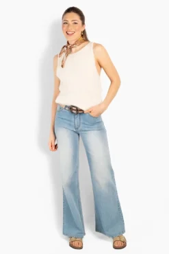 Irina Wide Leg Jeans Light Wash Blue Denim