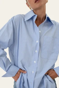 Isabellaic Shirt Blue White Stripes