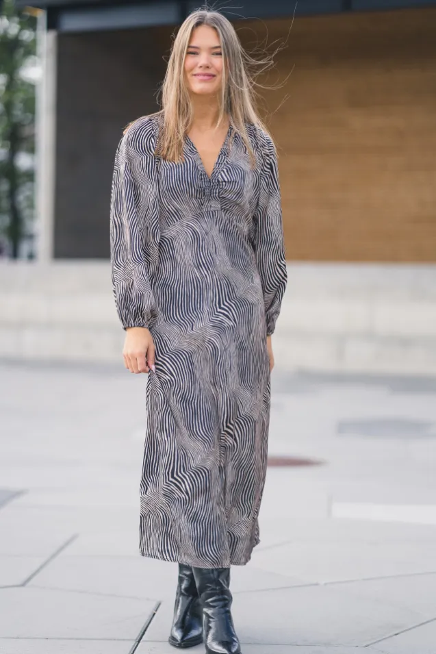 Isobel Floating Wave Dress Dark Sand