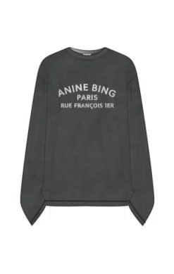 Ivan Long Sleeve Paris Stencil Washed Black