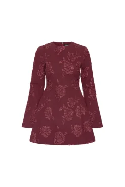 Jacquard LS Mini Dress Zinfandel