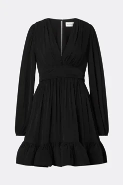 Jadie V-Neck Ruffled Mini Dress Black