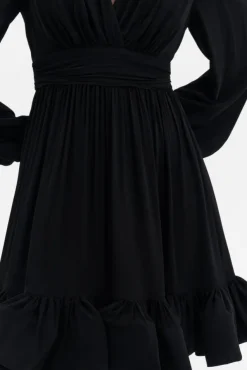 Jadie V-Neck Ruffled Mini Dress Black