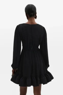 Jadie V-Neck Ruffled Mini Dress Black