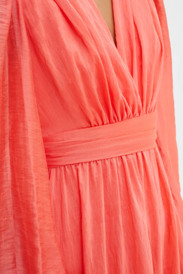 Jadie V-Neck Ruffled Mini Dress Coral