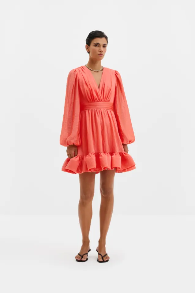 Jadie V-Neck Ruffled Mini Dress Coral