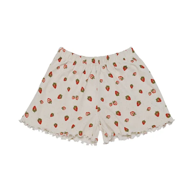 Jea Pointelle Shorts Strawberry Garden White