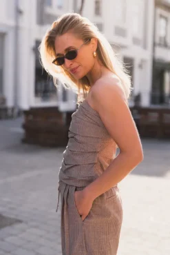 Jiho Stripe Tube Top Brown