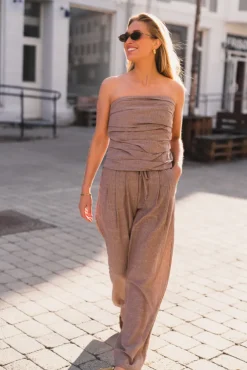 Jiho Stripe Tube Top Brown