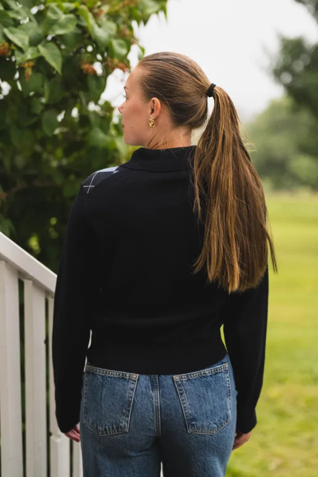 Julina Check Knit Blouse Navy