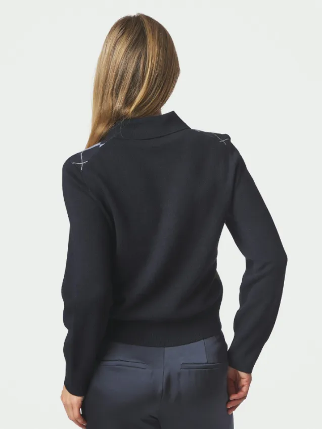 Julina Check Knit Blouse Navy