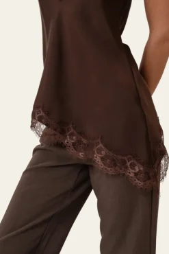 Junoic Asymmetric Top Dark Brown Satin