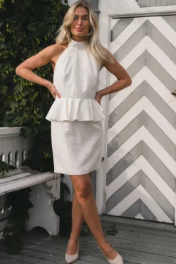 Katy Jacquard Ruffled Halterneck Mini Dress Vanilla
