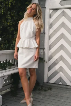 Katy Jacquard Ruffled Halterneck Mini Dress Vanilla