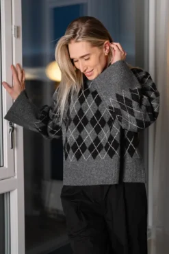 Kick Check Knit Blouse Antracit