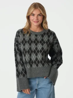 Kick Check Knit Blouse Antracit