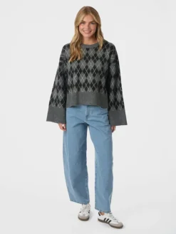 Kick Check Knit Blouse Antracit