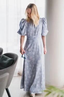 Kikka Faded Flower Dress Light Blue