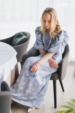 Kikka Faded Flower Dress Light Blue