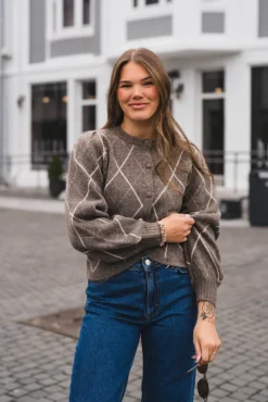 Koteas Check Knit Cardigan Taupe