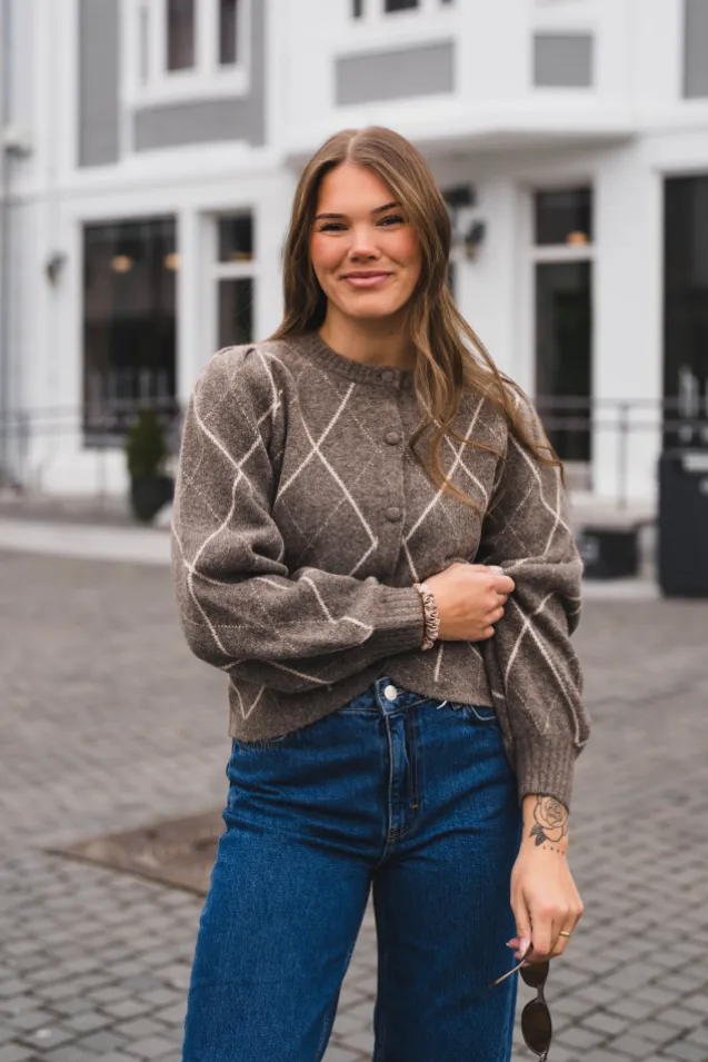 Koteas Check Knit Cardigan Taupe