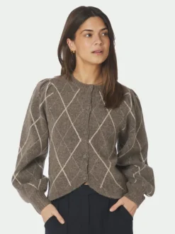Koteas Check Knit Cardigan Taupe